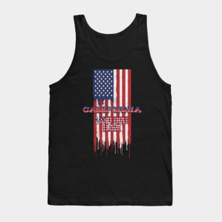 State of California Patriotic Distressed Design of American Flag With Typography - Land That I Love Tank Top